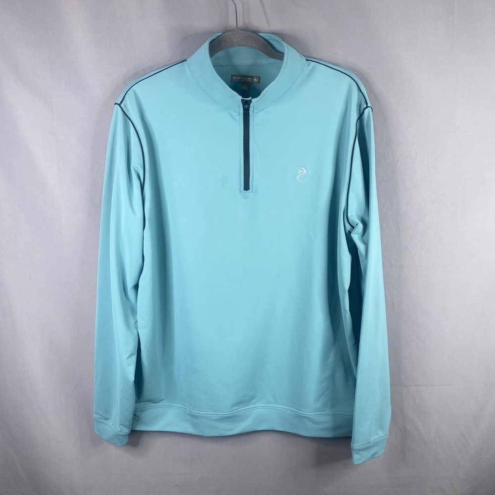 Peter Millar Pullover Shirt Mens Large Blue 1/4 Zip Sweater Performance Golf